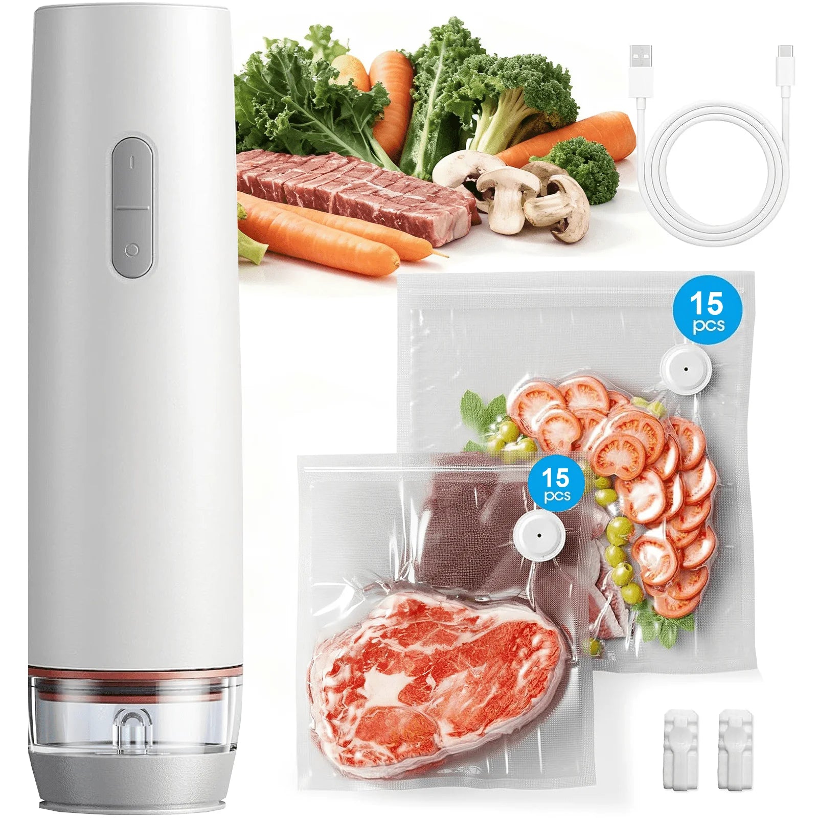 Food Saver Vacuum Sealer Machine, with 30 Reusable Bags, Eco Friendly Design, One-Touch Operation, for Home Kitchen/Camping, Ideal for Eco-Conscious Families & Meal Preppers