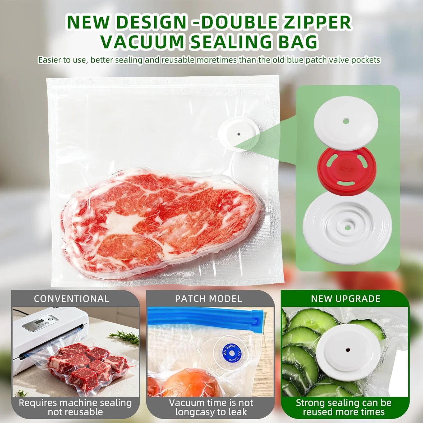 Food Saver Vacuum Sealer Machine, with 30 Reusable Bags, Eco Friendly Design, One-Touch Operation, for Home Kitchen/Camping, Ideal for Eco-Conscious Families & Meal Preppers