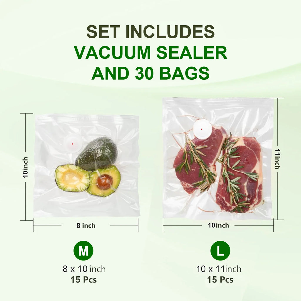 Food Saver Vacuum Sealer Machine, with 30 Reusable Bags, Eco Friendly Design, One-Touch Operation, for Home Kitchen/Camping, Ideal for Eco-Conscious Families & Meal Preppers