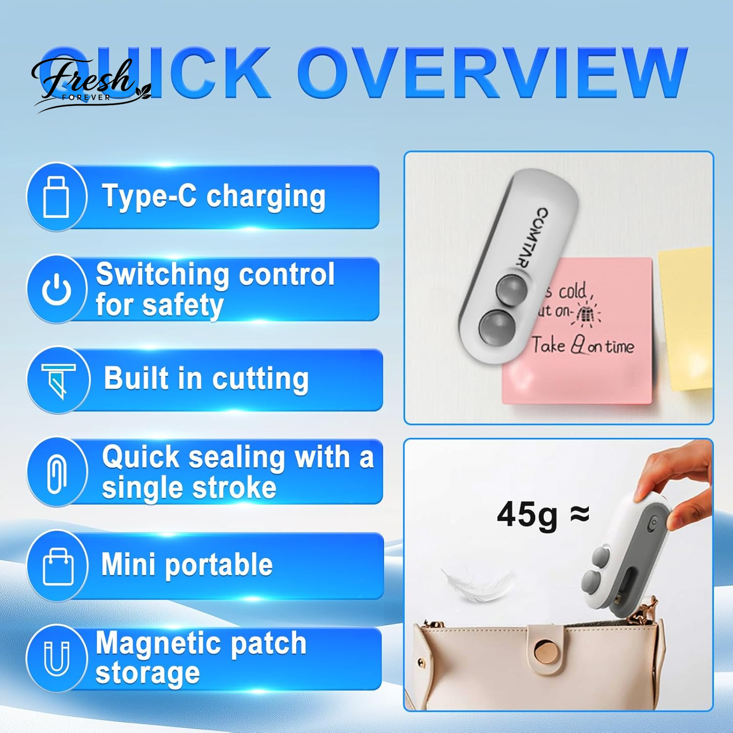 2In1 Rechargeable Chip Bag Sealer with Cutter, Portable USB C Heat Sealer Resealer Machine for Chip, Plastic Bags Heat Seal Tool for Snacks (White)