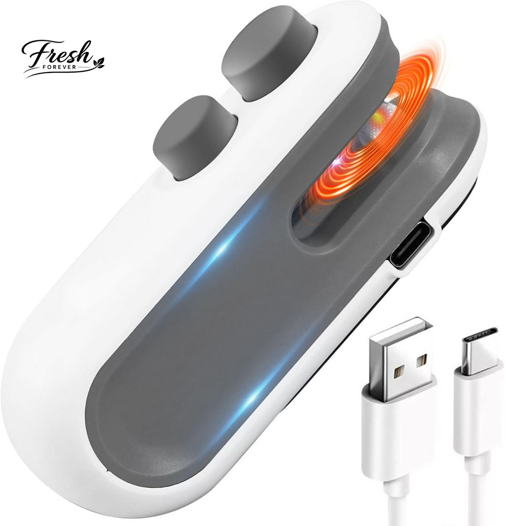 2In1 Rechargeable Chip Bag Sealer with Cutter, Portable USB C Heat Sealer Resealer Machine for Chip, Plastic Bags Heat Seal Tool for Snacks (White)